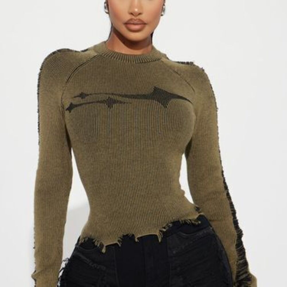 You're A Star Marled Sweater - Olive/combo - S